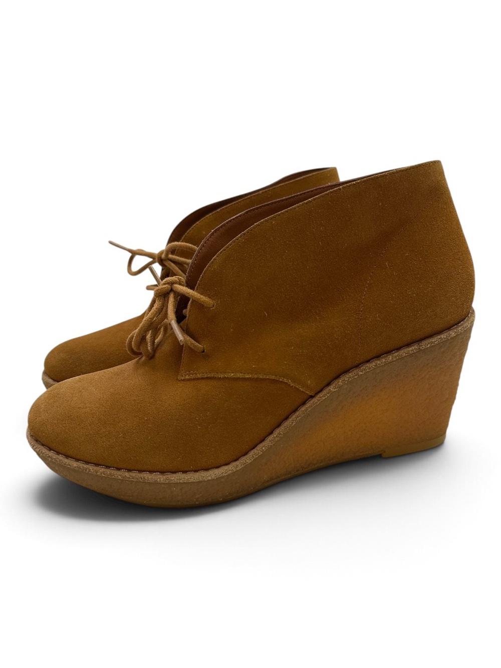 Cole Haan Suede Wedge Ankle Boots Booties Camel Lace Up Size 6